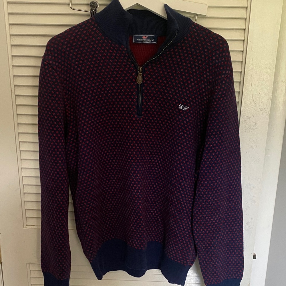 Vineyard Vines Men's Zip-Up Sweater in Navy and Red